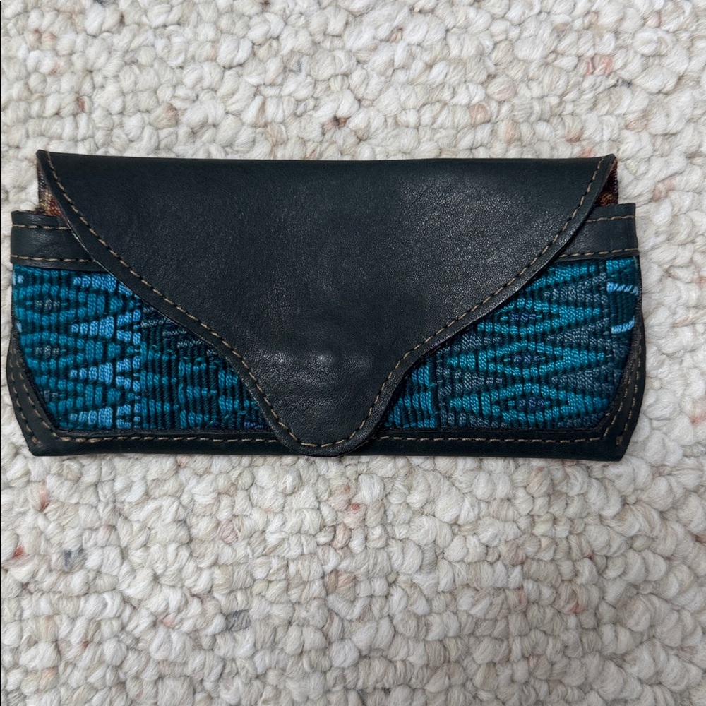 Handmade Leather Guatemalan Huipil eye glass case  -